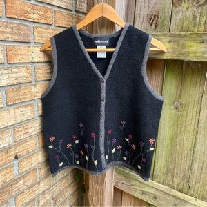 Vintage Sag Harbor Gray Wool Blend Floral Embroidered Vest